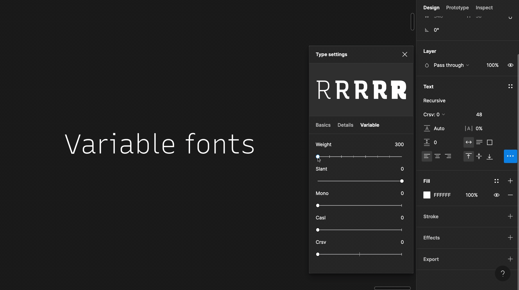 variable fonts type settings demo