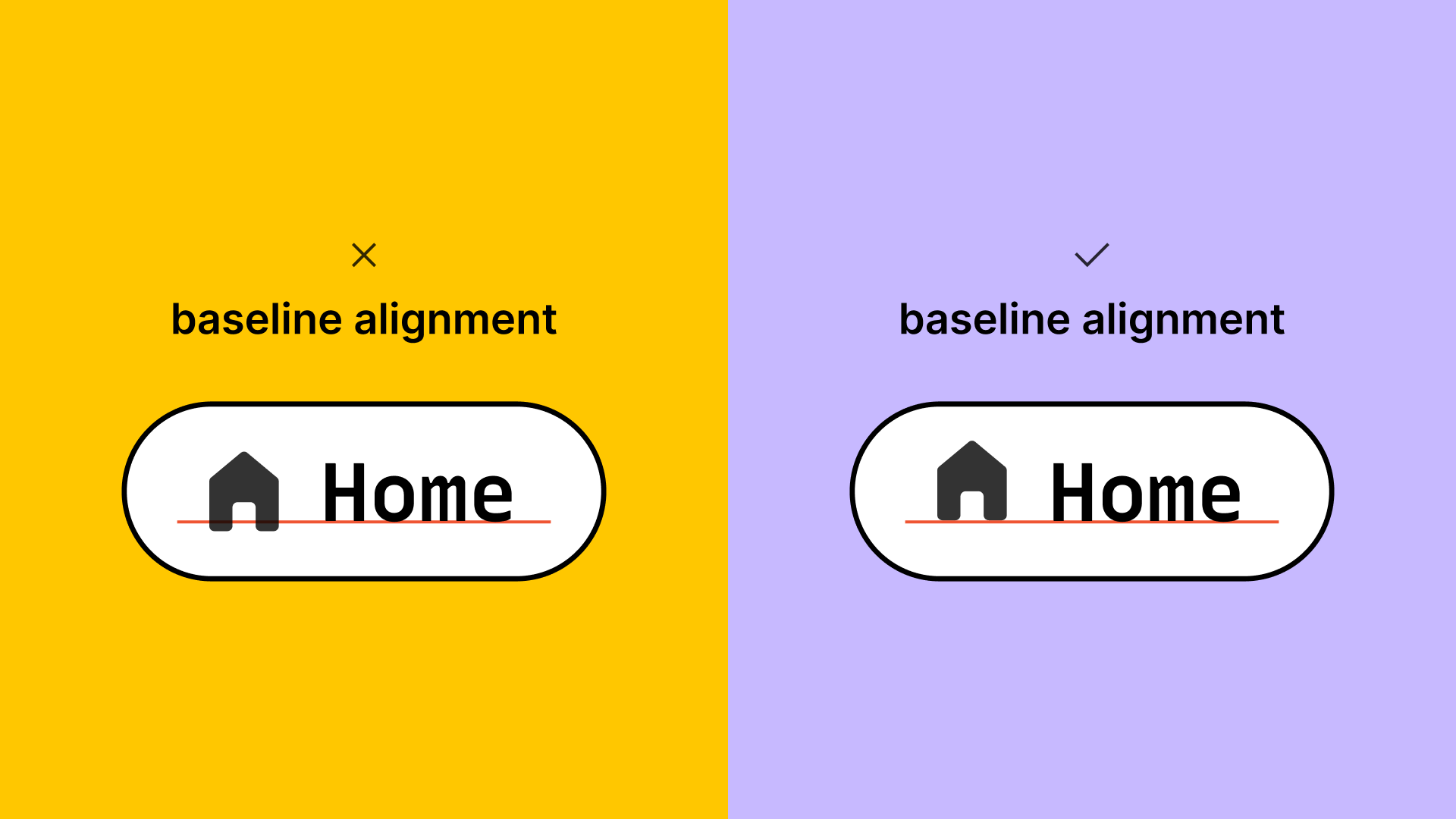 side by side comparison of icon and text with and without text baseline alignment