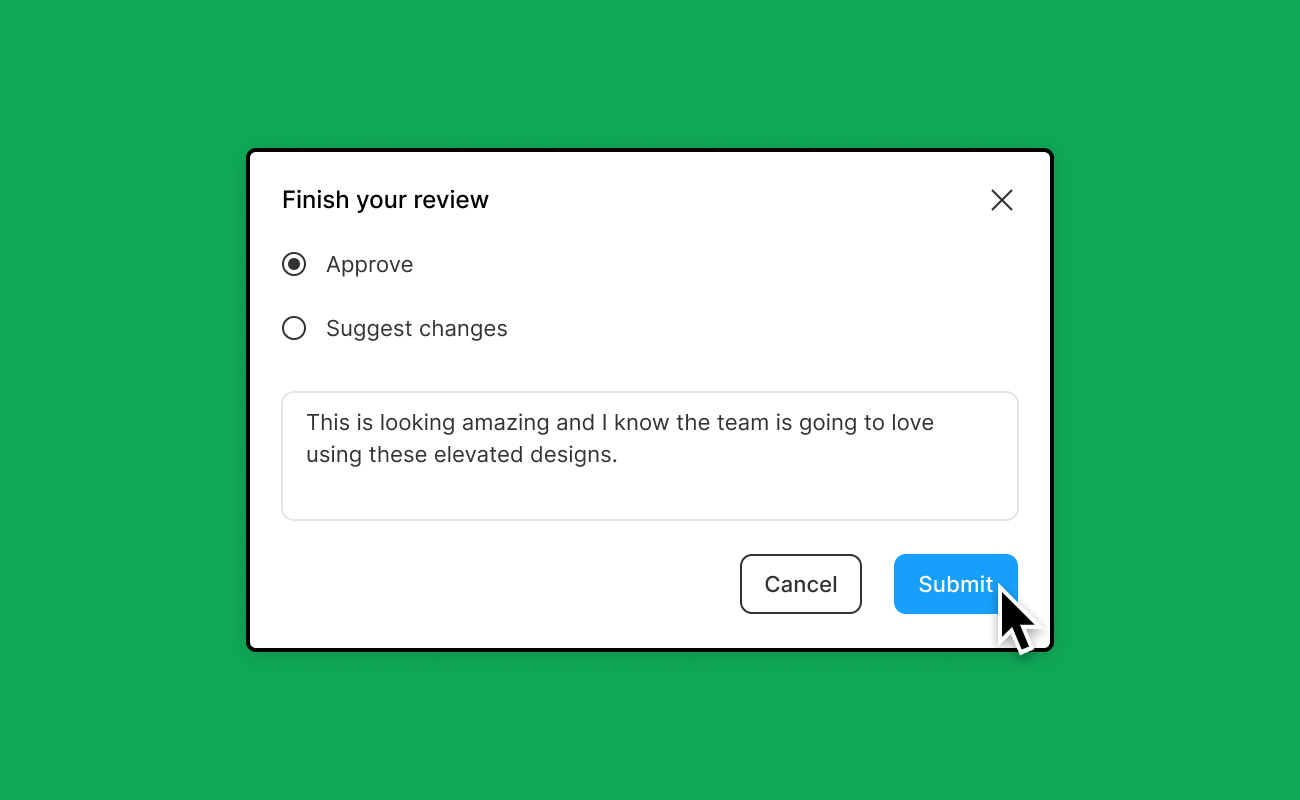 Finish your review modal with approved selected