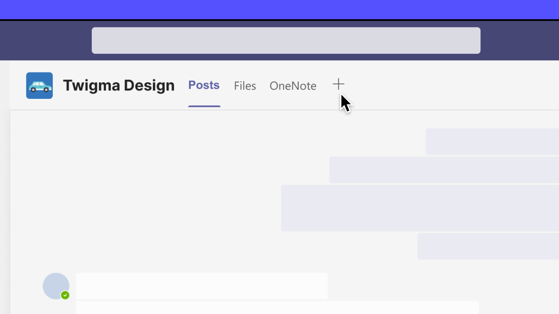 image of Microsoft Teams channel with cursor over plus button to add app to channel