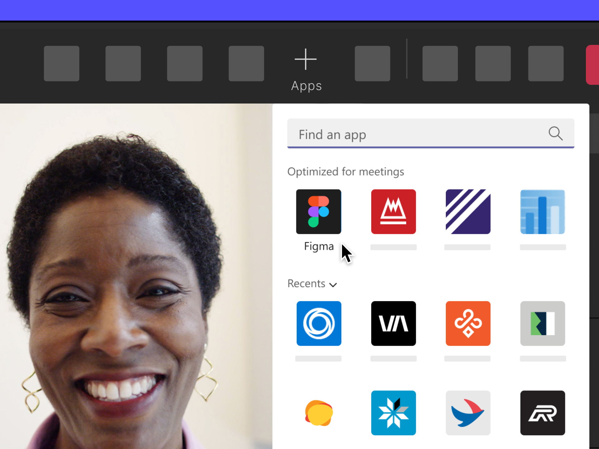 image showing add app modal in Microsoft Teams meeting